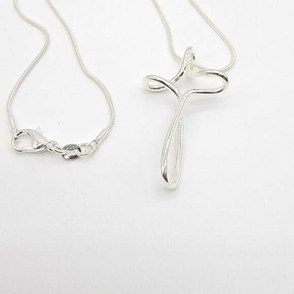 Sterling Silver Cross Necklace Womens L Floating Pendant Christian Minimalist - Picture 3 of 7